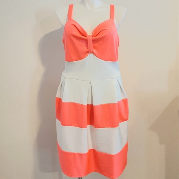 Rue 21 Hot Pink and White Striped Pleated Bow Dress - Picture 4 of 7